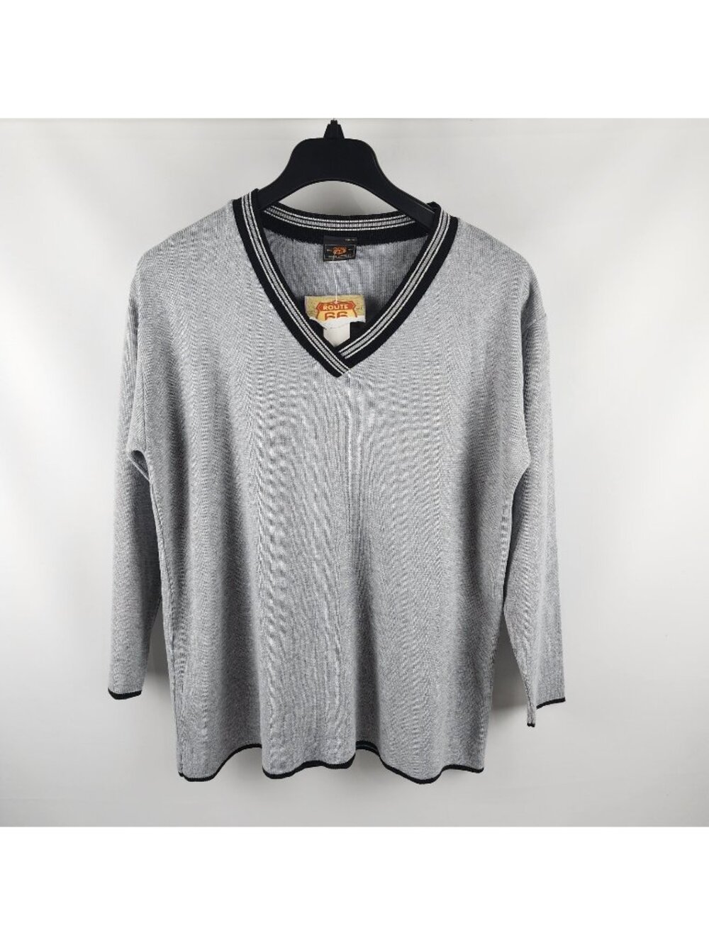 Route 66 Sweater Mens Large Gray Vintage L/S V-Neck Pullover USA NWT